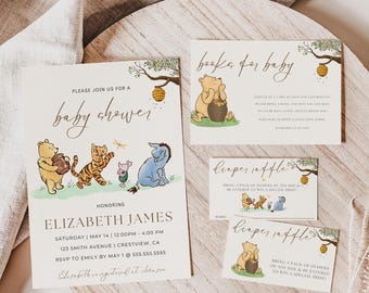 Winnie The Pooh Baby Shower, Classic Winnie The Pooh Baby Shower Invitation, Baby Shower Invitation Winnie The Pooh, Baby Shower Bundle