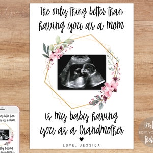 Annonce de bébé de la fête des mères Carte imprimable modifiable pour maman, annonce de grossesse personnalisée grand-mère, 5x7 pouces, bricolage instantané