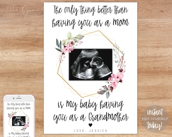 Mother's Day Baby Announcement Editable Printable Card for Mom, Personalized Pregnancy Announcement Grandmother, 5x7 Inches, Instant DIY
