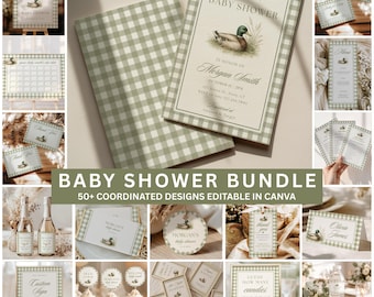 Mallard Duck Baby Shower Bundle Editable Canva Template, Duck Baby Shower Decorations, Baby Shower Signage, Welcome Sign, Invitation
