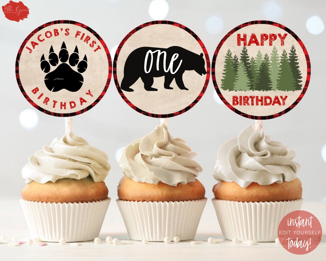 Editable Lumberjack Cupcake Toppers, Buffalo Plaid Cake Toppers ...