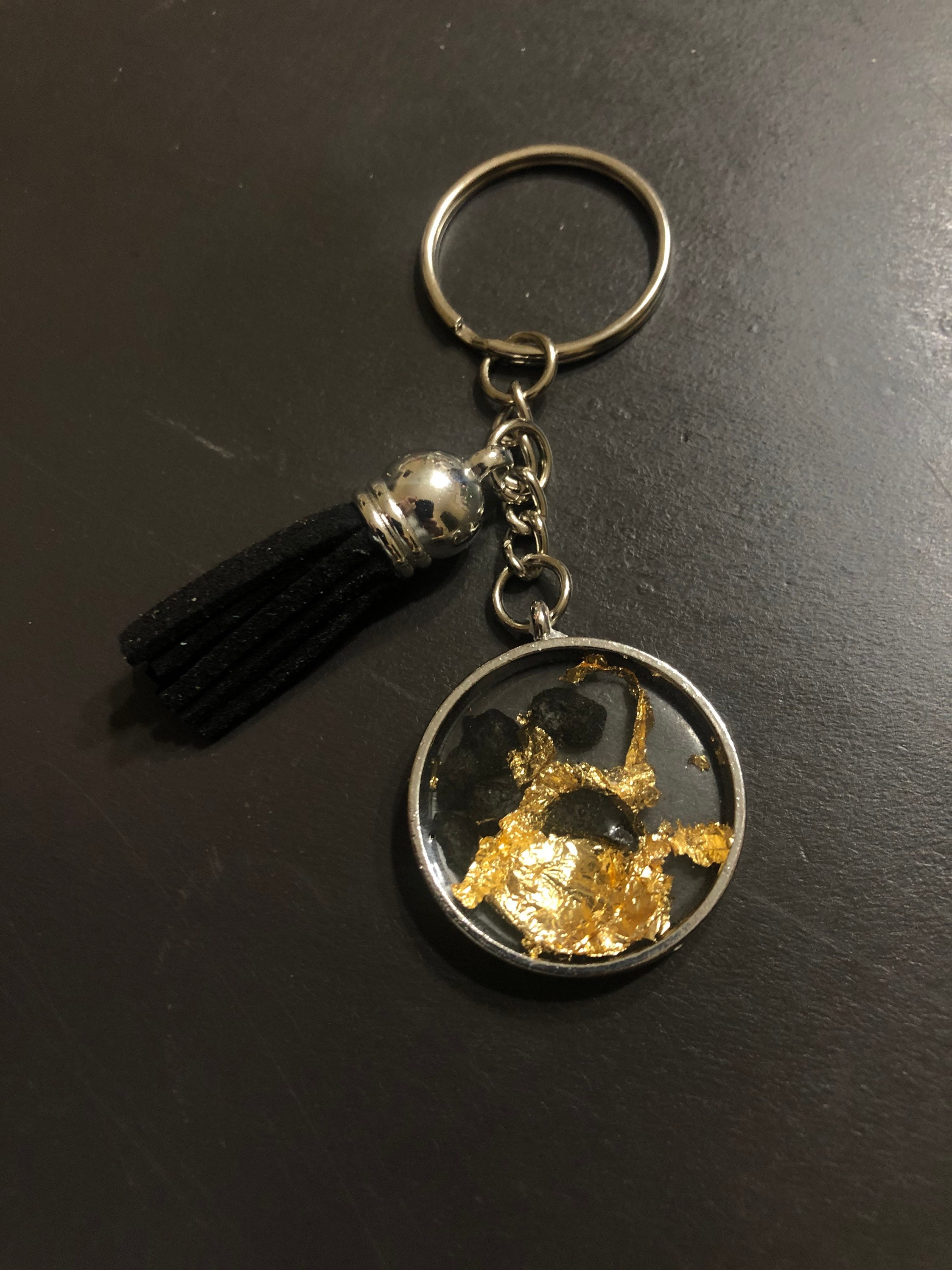 Black and gold keychain with tassel Etsy