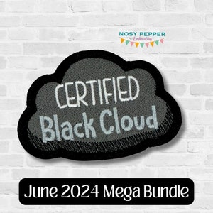 May include: A black and gray embroidered patch shaped like a cloud with the text "CERTIFIED BLACK CLOUD" in white.