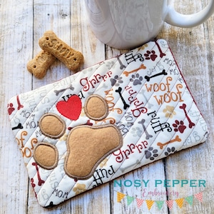 Paw heart applique ITH Mug rug embroidery design 4 sizes included DIGITAL DOWNLOAD machine embroidery