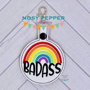 Badass snap tab and eyelet fob embroidery design DIGITAL DOWNLOAD machine embroidery