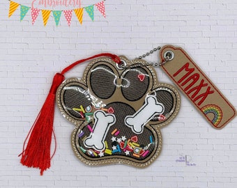 Paw shaker ornament/bag tag/bookmark machine embroidery design DIGITAL DOWNLOAD