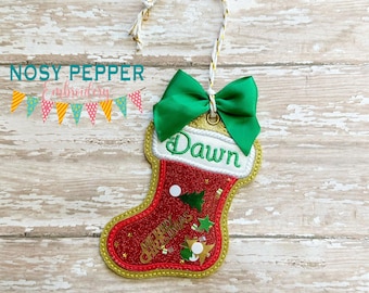 Stocking applique shaker ornament/bookmark/bag tag machine embroidery file DIGITAL DOWNLOAD
