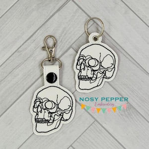 Simple Skull snap tab and eyelet fob machine embroidery file (single and multi files included) DIGITAL DOWNLOAD