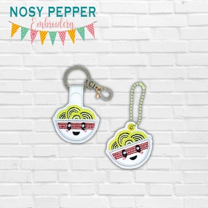 Ramen snap tab and eyelet fob machine embroidery file (single and multi files included) DIGITAL DOWNLOAD