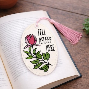 fell asleep here floral bookmark 4x4 hoop embroidery design DIGITAL DOWNLOAD machine embroidery file