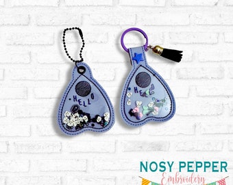 Planchette shaker snap tab and eyelet fob machine embroidery file (single and multi files included) DIGITAL DOWNLOAD