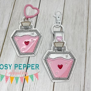 Love Potion applique snap tab and eyelet fob machine embroidery file (single and multi files included) DIGITAL DOWNLOAD