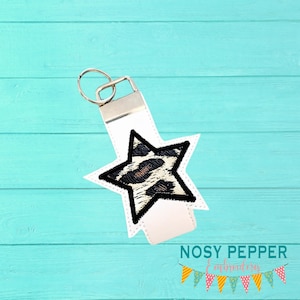 Star applique key fob Embroidery design DIGITAL DOWNLOAD machine embroidery 5x7 and 6x10 hoop sizes included