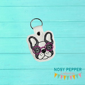 french bulldog snap tab embroidery design DIGITAL DOWNLOAD machine embroidery file