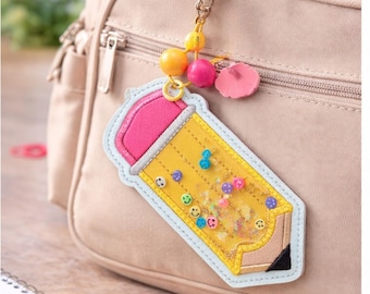 Pencil applique bagtag bookmark/ornament/bag tag machine embroidery design DIGITAL DOWNLOAD
