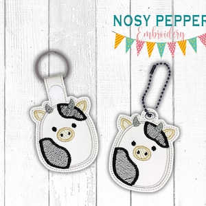 Cow Squishy snap tab and eyelet fob machine embroidery file (single and multi files included) DIGITAL DOWNLOAD