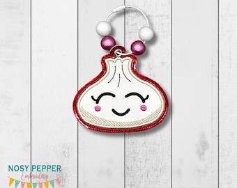 Dumpling applique bookmark/ornament/bag tag machine embroidery design DIGITAL DOWNLOAD