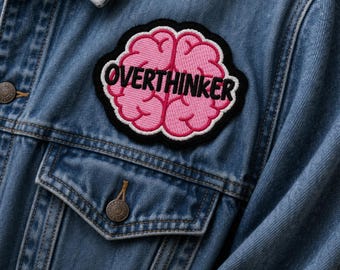Overthinker Patch Machine Embroidery Design, Mental Health Patch ITH, Funny Quote Embroidery, Jacket Patch File, 2 Sizes, Digital Download