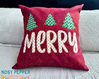 Merry raw edge applique machine embroidery design (6 sizes included) DIGITAL DOWNLOAD