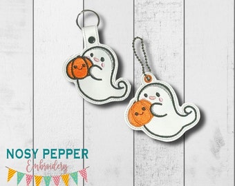 Broderifil med Halloween-pumpa-spöke, tryckknapp och öljettflik (digital nedladdning)