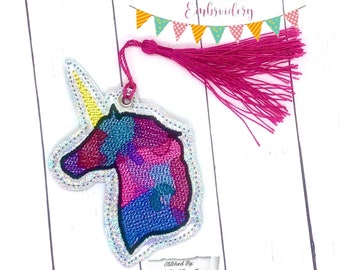 Watercolor Unicorn bookmark embroidery design DIGITAL DOWNLOAD machine embroidery file
