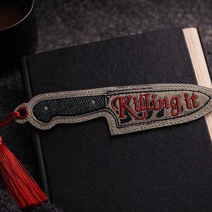 Broderimönster med bokmärke "Döda den kniven" DIGITAL NEDLADDNING maskinbroderi