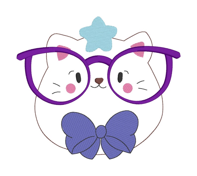 machine Embroidery design DIGITAL DOWNLOAD machine embroidery file Kitty glasses embroidery design 5 sizes included