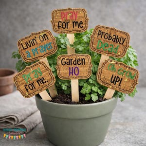 Diseños de bordado de marcadores de plantas con mensajes sarcásticos, juego de 5 (descarga digital)