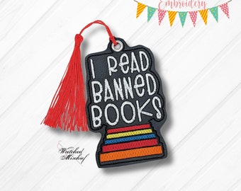 I Read Banned Books bookmark machine embroidery file DIGITAL DOWNLOAD