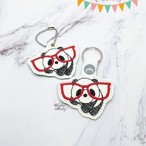 Panda Glasses Snap tab Embroidery design DIGITAL DOWNLOAD machine embroidery