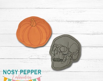 Skull & Pumpkin coaster set of 2 designs machine embroidery design DIGITAL DOWNLOAD