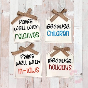 Snarky holidays wine tag set of 4 in the hoop embroidery design DIGITAL DOWNLOAD machine embroidery