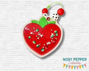 Strawberry Heart applique shaker bookmark/ornament/bag tag machine embroidery design DIGITAL DOWNLOAD