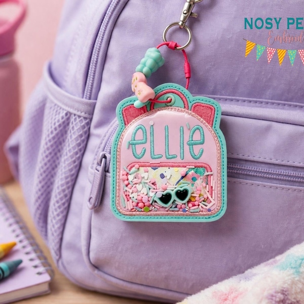 Backpack Shaker Embroidery Design, Bag Tag Ornament, In-the-Hoop Applique (Digital Download)