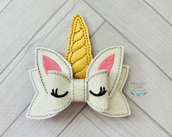 Unicorn ITH Bow embroidery design (includes 2 versions and 2 hoop sizes) DIGITAL DOWNLOAD machine embroidery