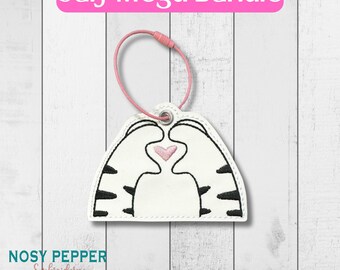 Cat Love bookmark/ornament/bag tag machine embroidery design DIGITAL DOWNLOAD
