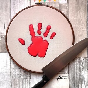 Bloody hand applique Embroidery Design 5 sizes included DIGITAL DOWNLOAD machine embroidery
