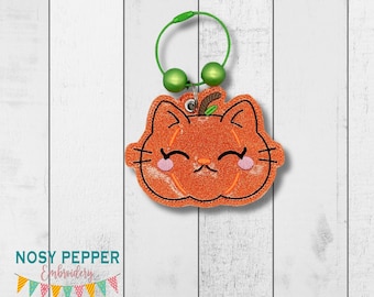 Pumpkin Cat bookmark/ornament/bag tag machine embroidery design DIGITAL DOWNLOAD