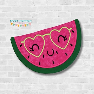 Watermelon Glasses mug rug machine embroidery design (4 sizes and 2 versions included) DIGITAL DOWNLOAD