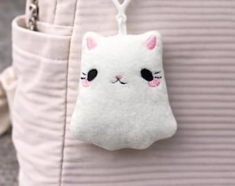 Cat Ghost Plush Keychain machine embroidery design DIGITAL DOWNLOAD