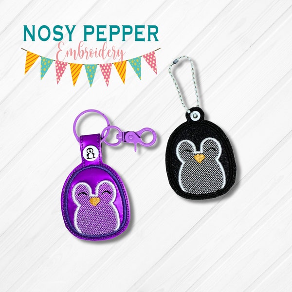 Penguin Squishy snap tab and eyelet fob machine embroidery file (single and multi files included) DIGITAL DOWNLOAD