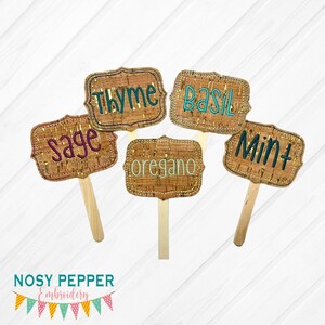 Herb marker set of 5 designs embroidery design DIGITAL DOWNLOAD machine embroidery file