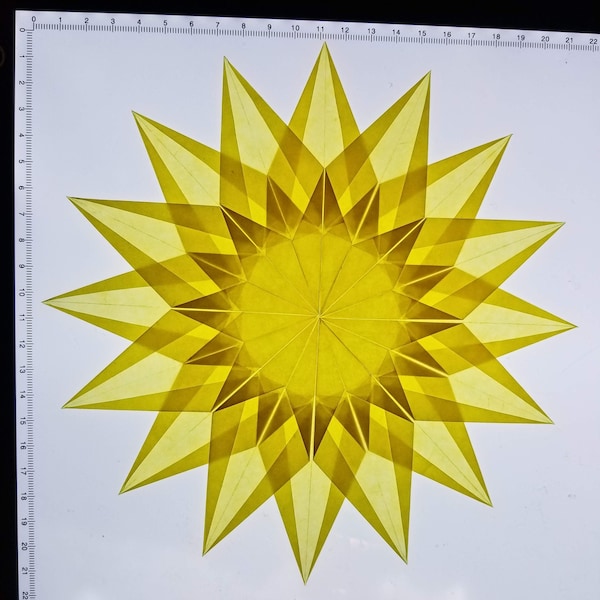 No. 35 - Radiant Star in Sunny Yellow - 16 Point Paper Suncatcher -  Waldorf Star - Geometric Art Window Hanging