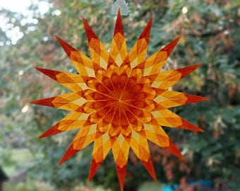No. 27  - Golden Yellow Window Star Suncatcher: Waldorf Paper Art (22cm)