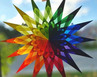 No. 27 - Large Rainbow Window Star Suncatcher: Waldorf Paper Art (32 cm)