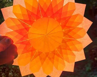 Orange Paper Suncatcher Star: 16 Point Waldorf Window Art (22 cm)