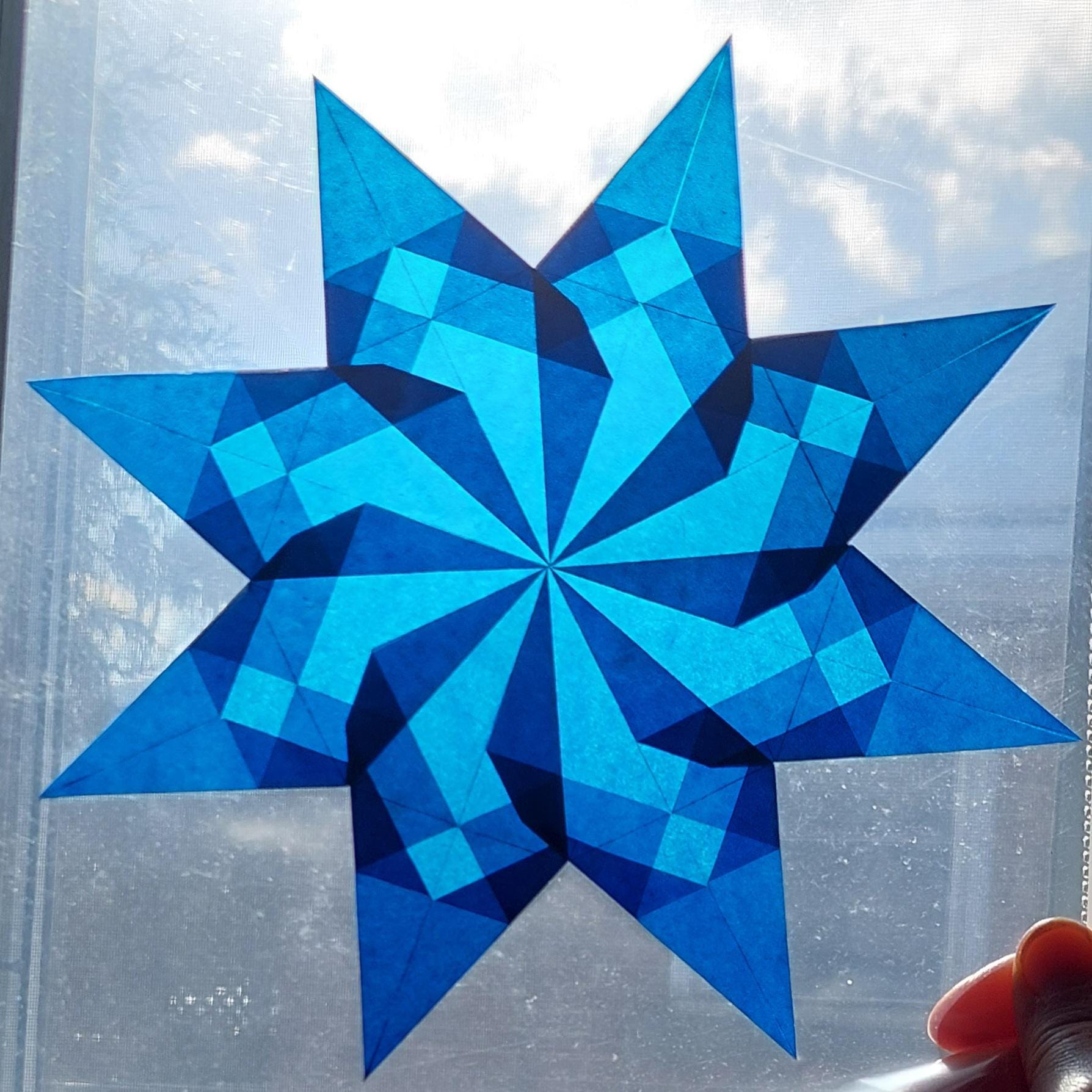 No. 17 - Pinwheel Star - Blue- One 8-point Paper Suncatcher - Paper Star Window Decoration 22 cm