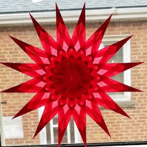 Nr. 27 - Spektakuläre Fensterstern- ROT - Papier Sonnenfänger - Waldorf Stern- Große 16strahliger Stern (30 cm breit) Fenstersterne
