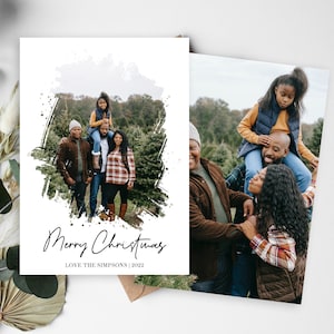 Plantilla de tarjeta navideña de Photoshop, tarjetas navideñas imprimibles, plantillas para fotógrafos, plantilla de tarjeta navideña cepillada, descarga digital