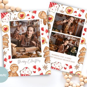 Süße Weihnachtsgrüße bearbeitbare Lebkuchen-Kekskarte, 13x18 Canva Design